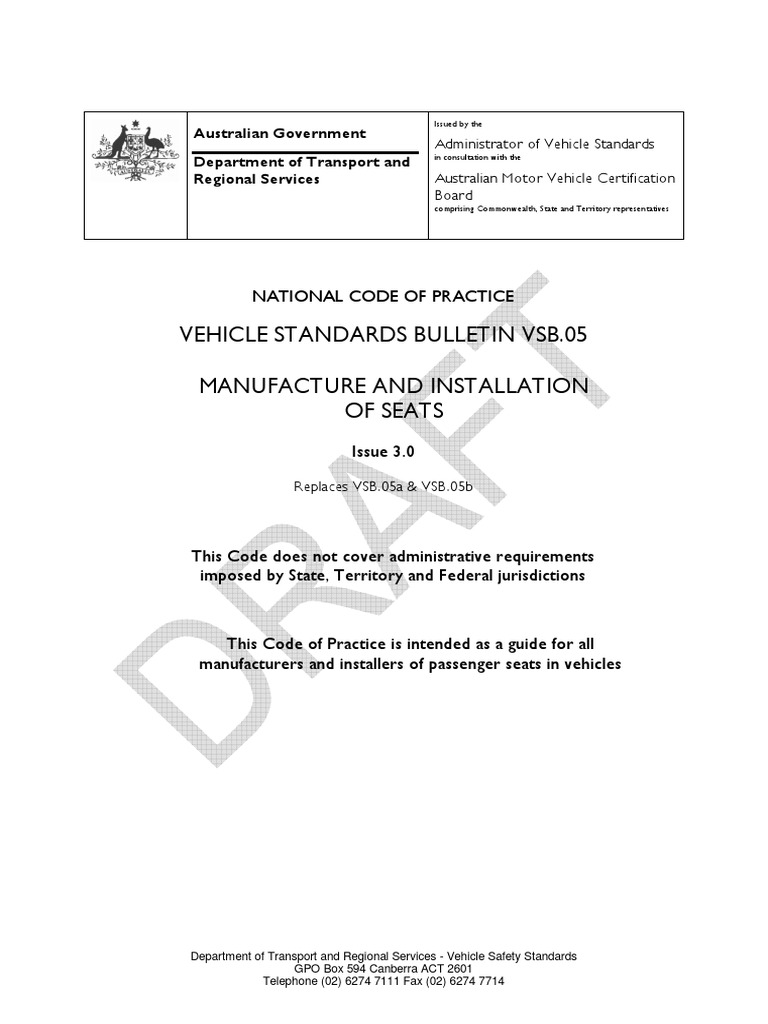 VSB.05: Seat Standards for Vehicles | PDF | Seat Belt | Vehicles