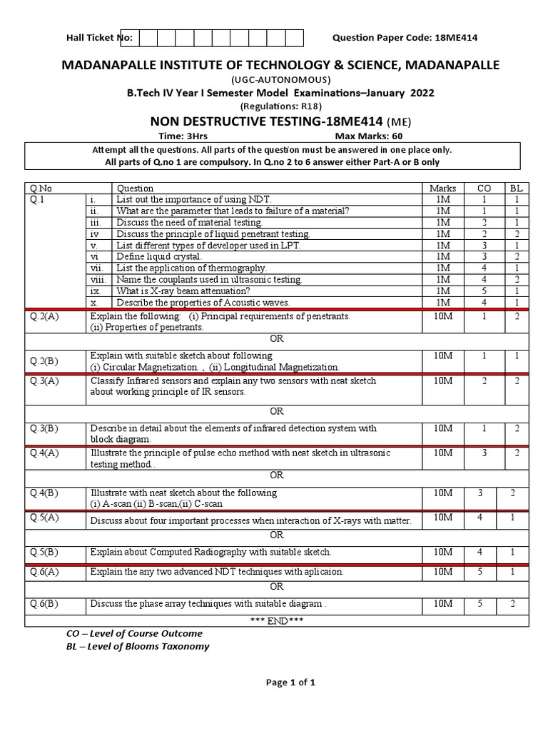 NDT Examination Model Paper | PDF | Nondestructive Testing | Applied ...