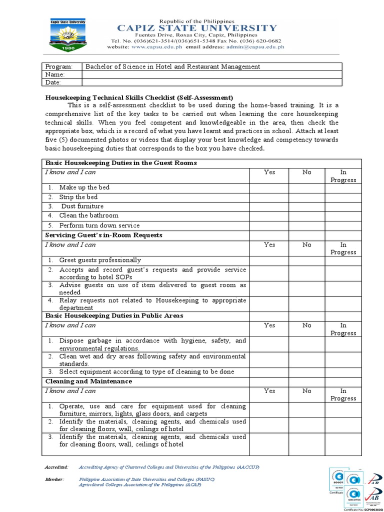 Technical Skills Checklist PDF