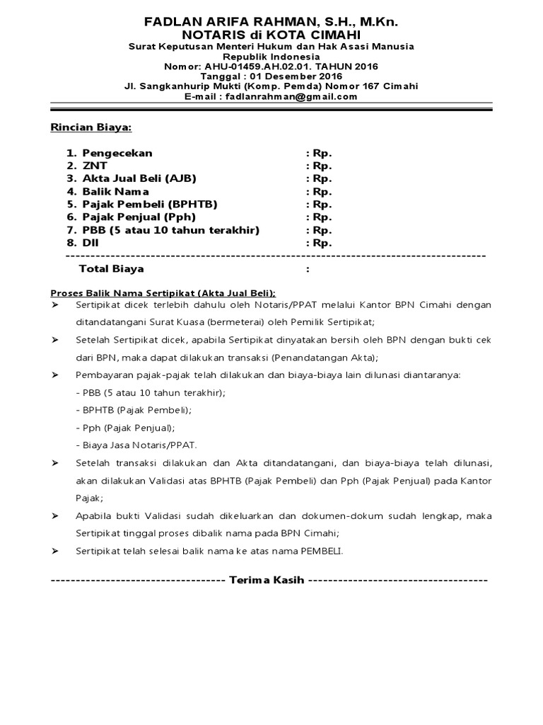 Rincian Biaya Dan Proses Jual Beli | PDF