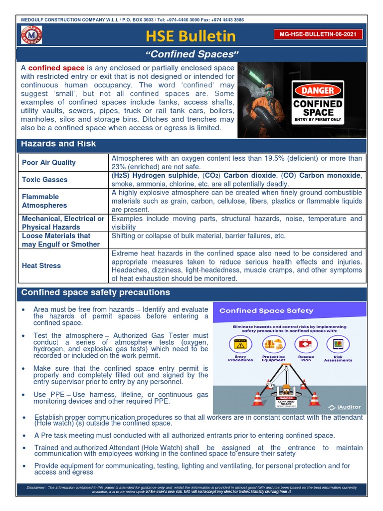 MGHSEBULLETIN062021Confined Space PDF Carbon Dioxide Chemistry