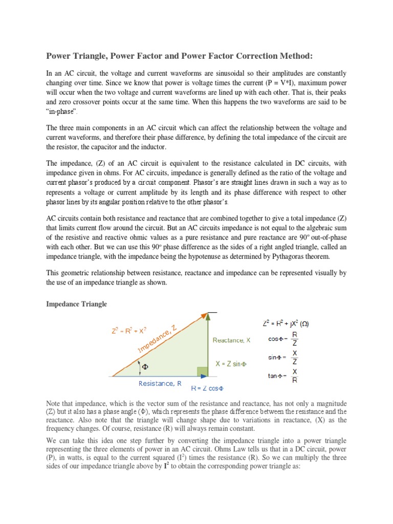 Power Triangle, Power Factor and Power Factor Correction Method | PDF ...