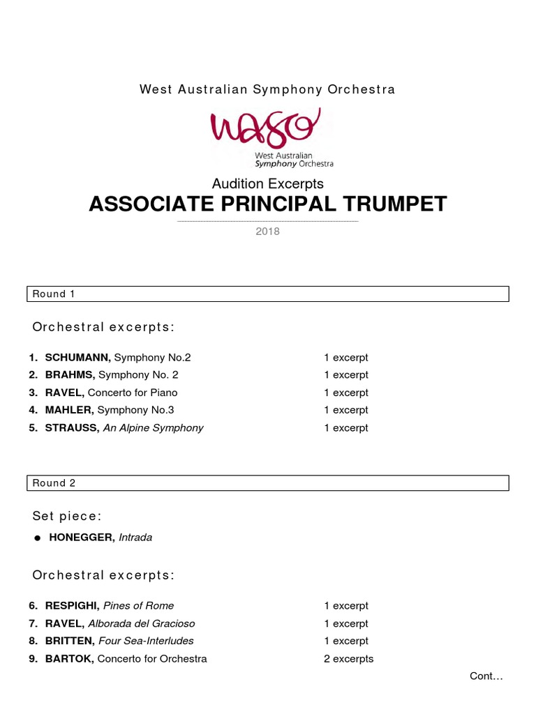 WASO Associate Principal Trumpet Audition Excerpts 2018 PDF