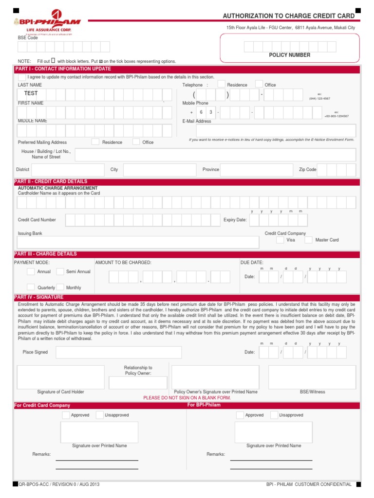 BPI Credit Card Authorization Form | PDF | Credit Card | Debit Card