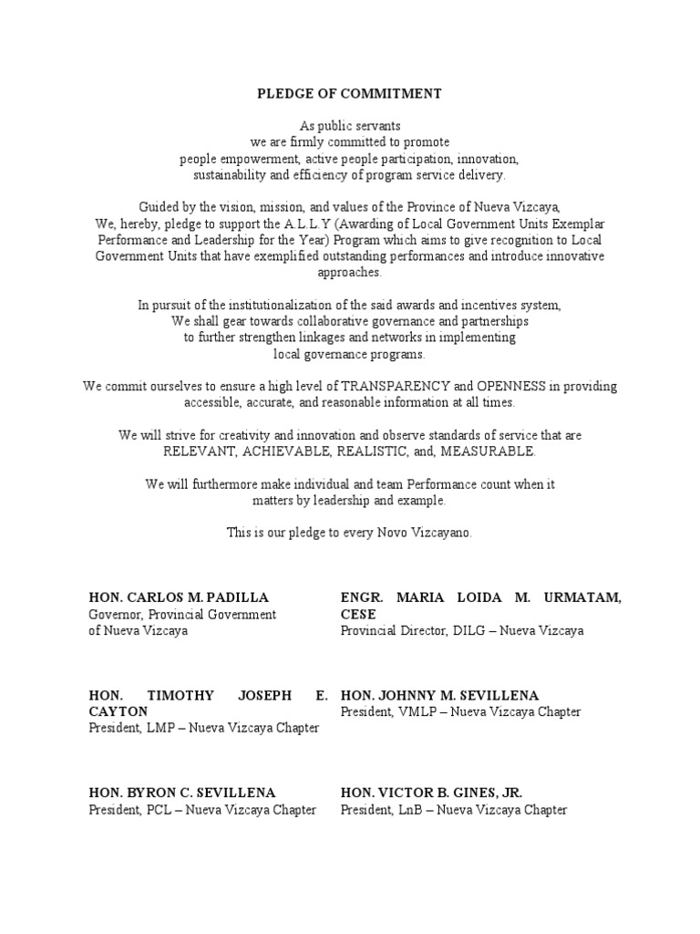 PLEDGE OF COMMITMENT - Draft | PDF | Career & Growth | Social Science