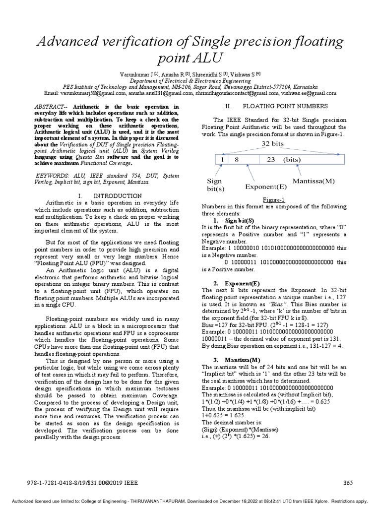 Advanced Verification of Single Precision Floating Point ALU | PDF ...