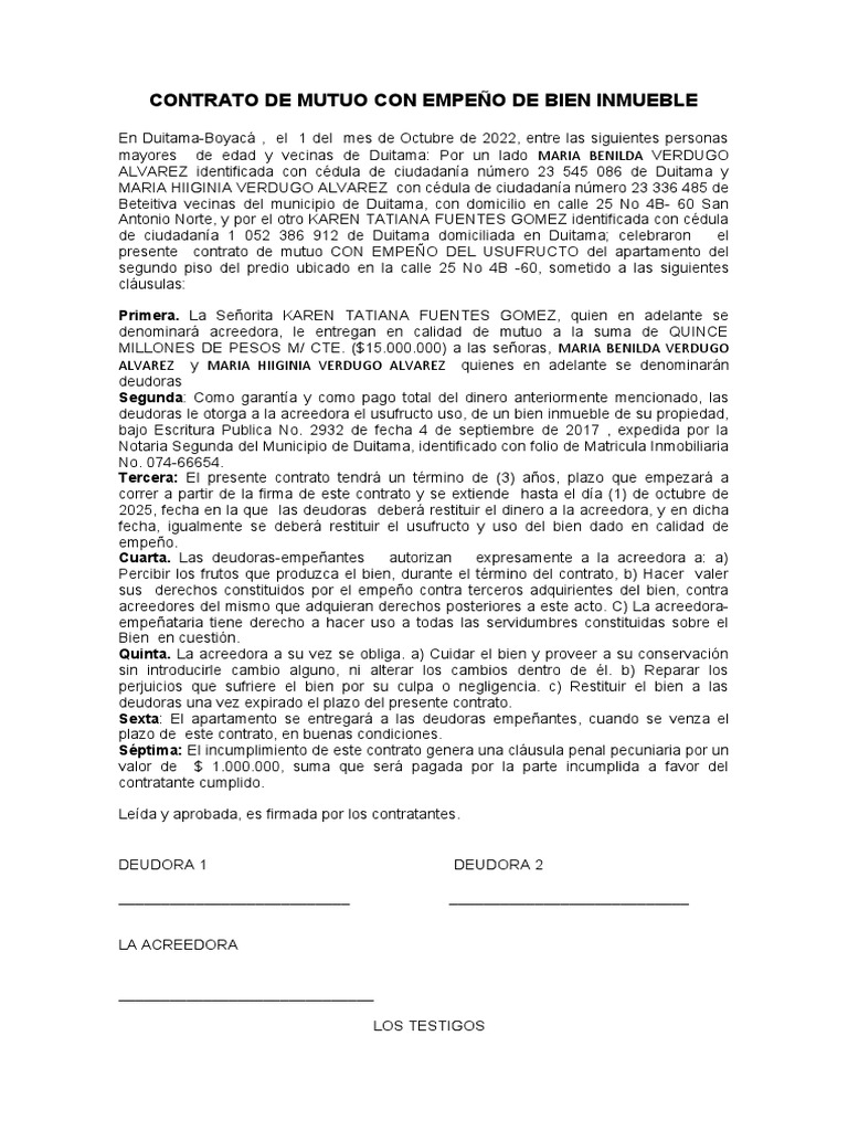 Contrato De Mutuo Con Intereses Ejercicios De Derecho ...