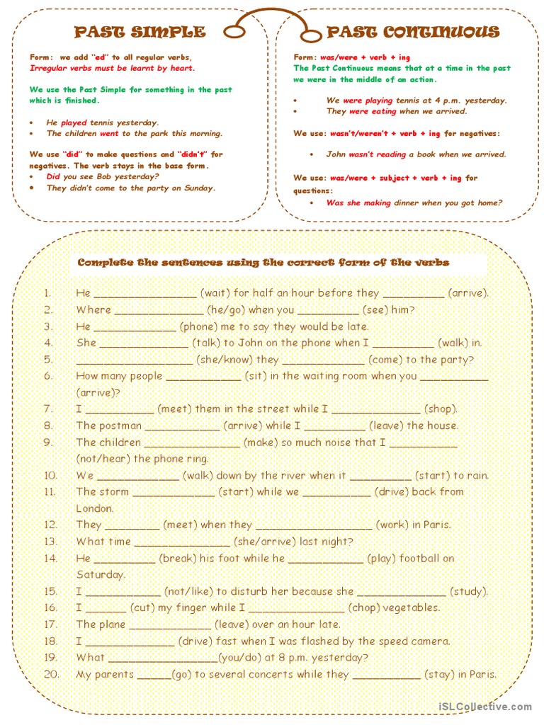 Past Simple and Continuous Exercises | PDF | Grammar | Linguistic ...