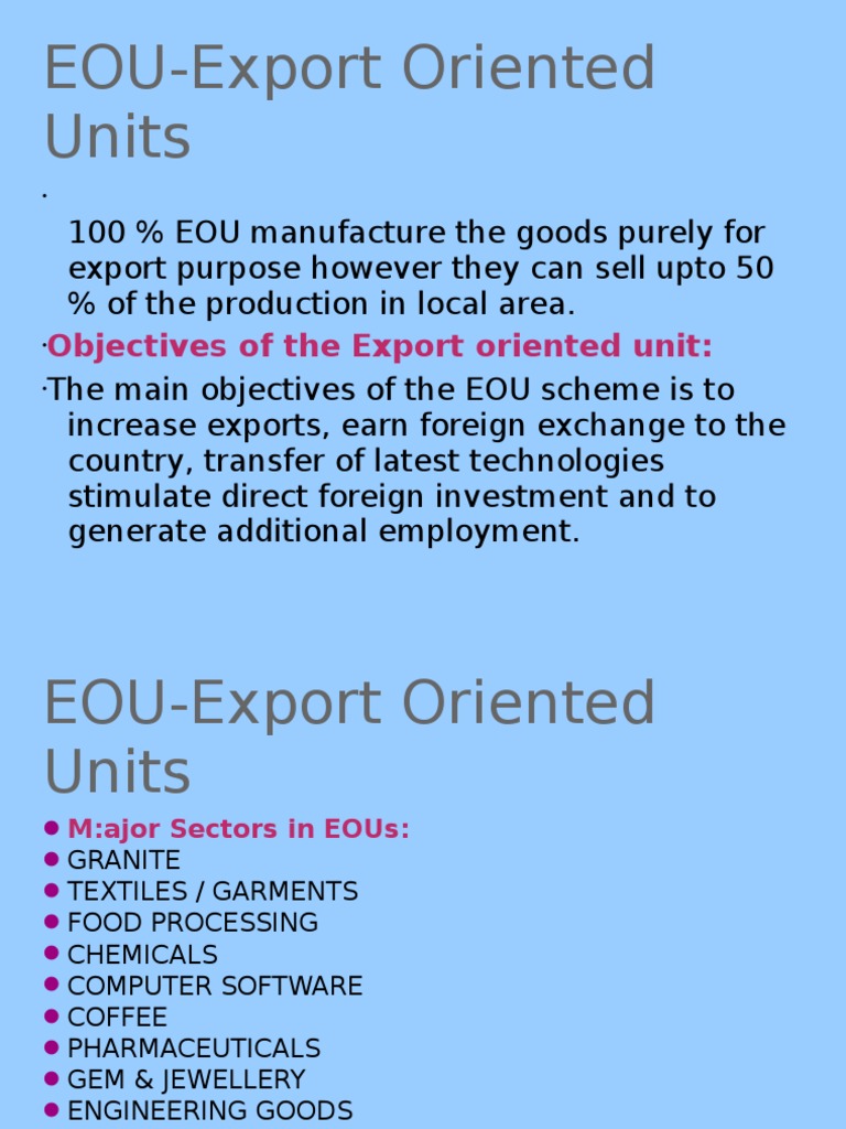 Eou, Sez, TH, Eh | PDF | Exports | Tariff