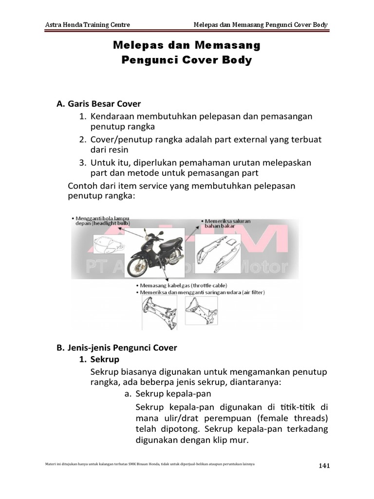 Panduan Pemasangan Pengunci Body Motor | PDF