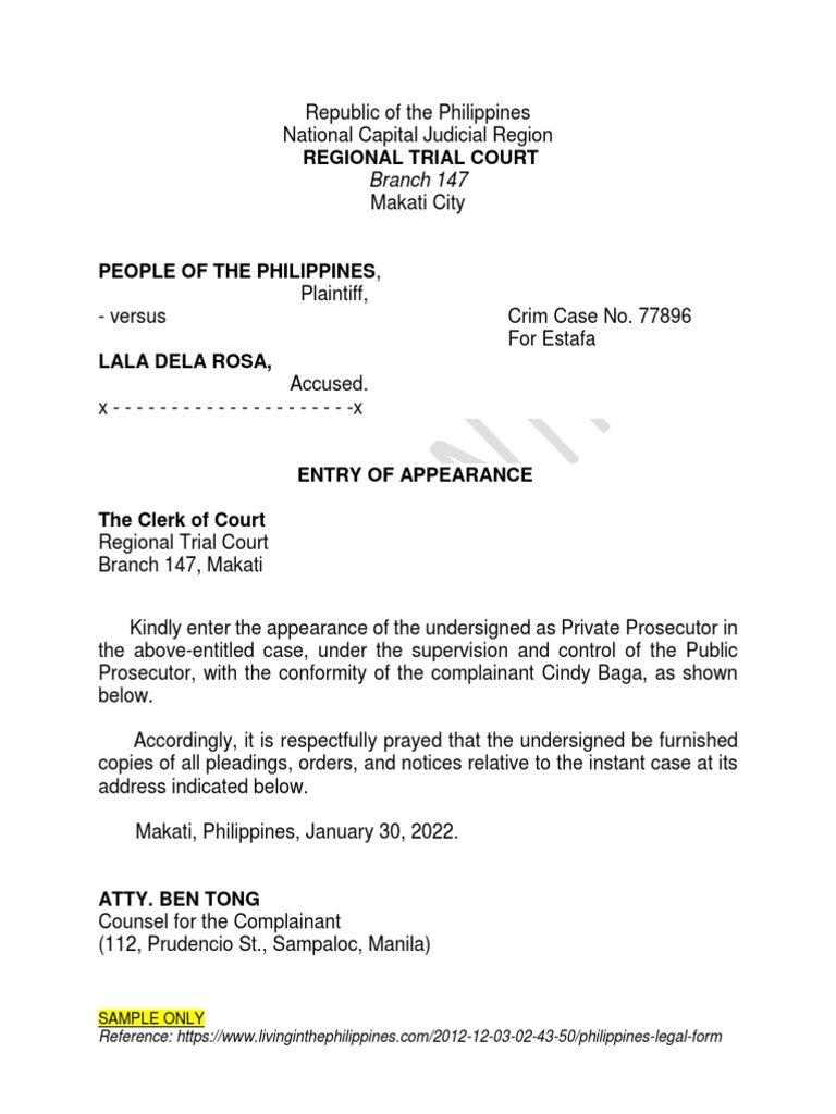 Entry of appearance pdf