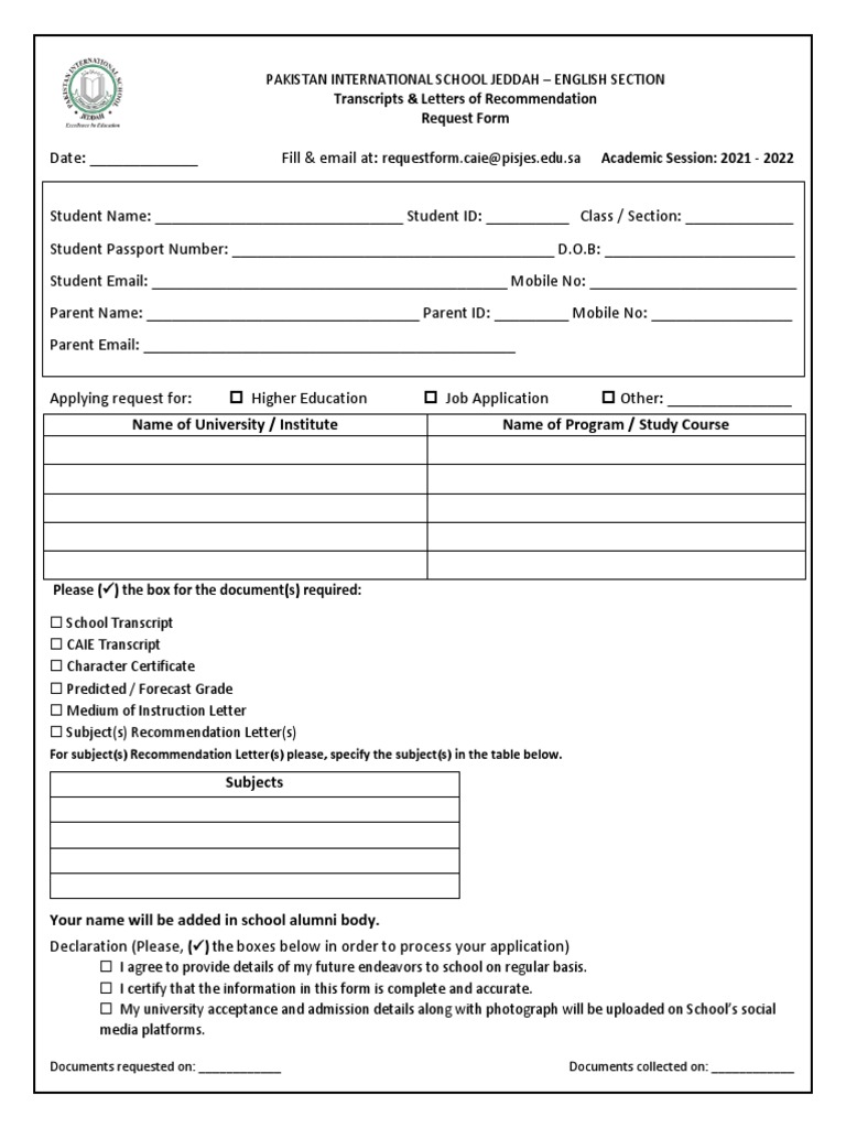 Transcripts Request Form 2021 2022 UPDATED | PDF | Career & Growth ...