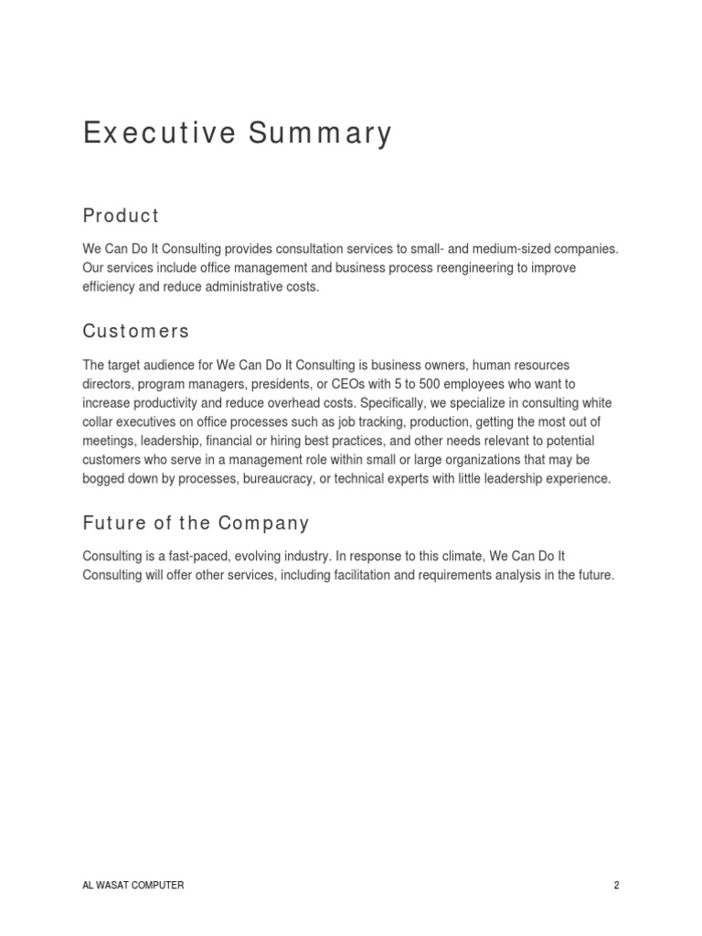 Sample Business Plan - We Can Do It Consulting 2 | PDF