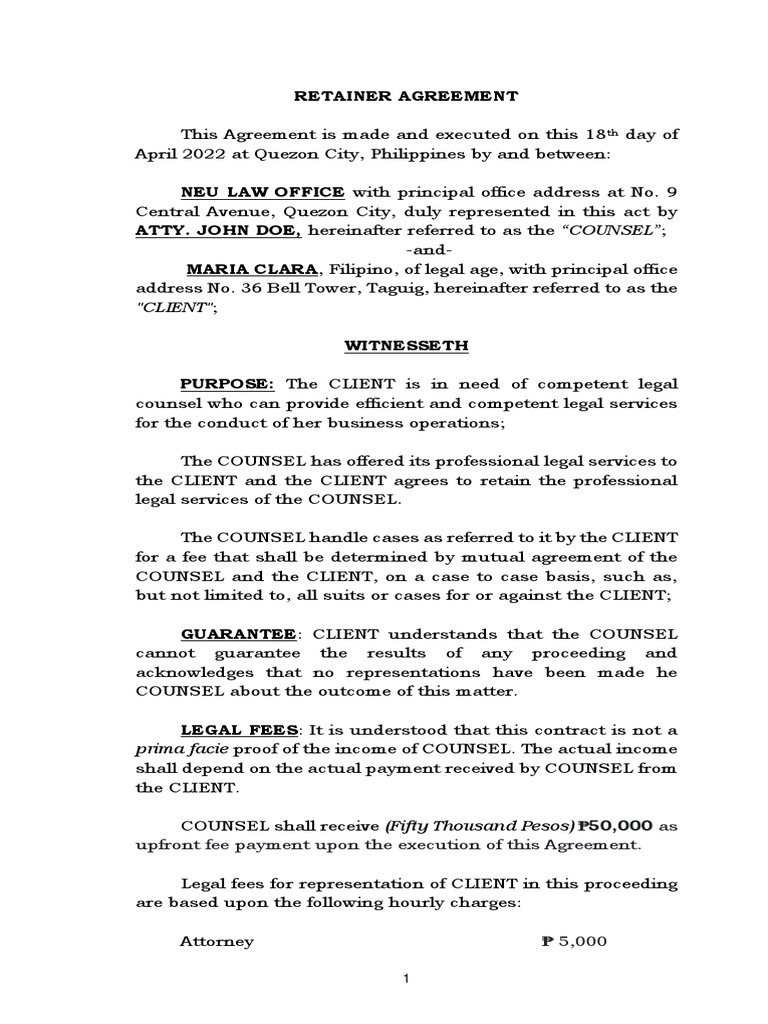 Agreement To Employ An Attorney With Upfront Fee Arrangement PDF