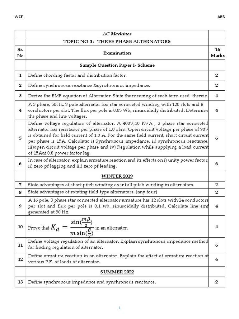 Topic 3 Three Phase Alternator PDF Electrical Impedance