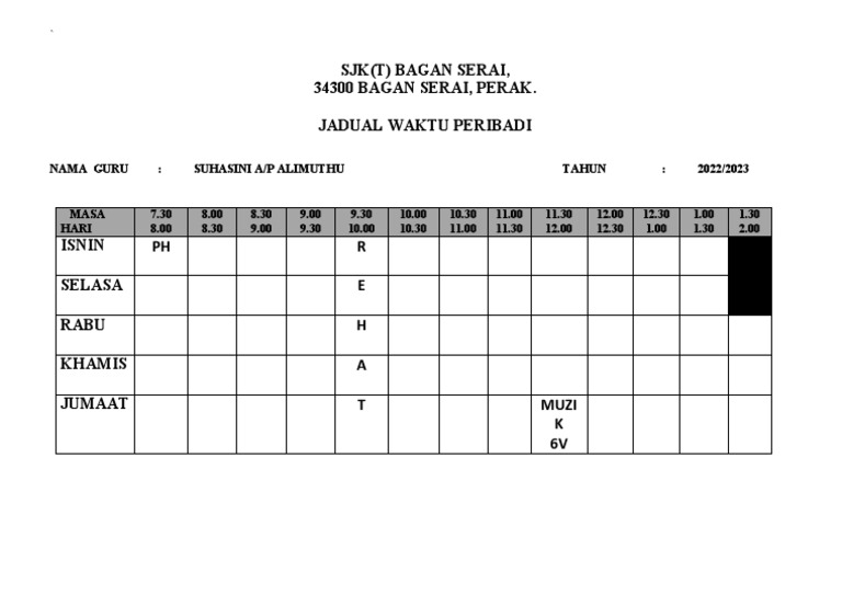 Jadual Waktu Muzik (GP) | PDF