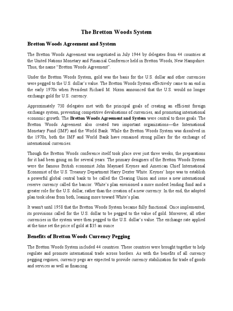 The Bretton Woods System | PDF | Bretton Woods System | United States ...