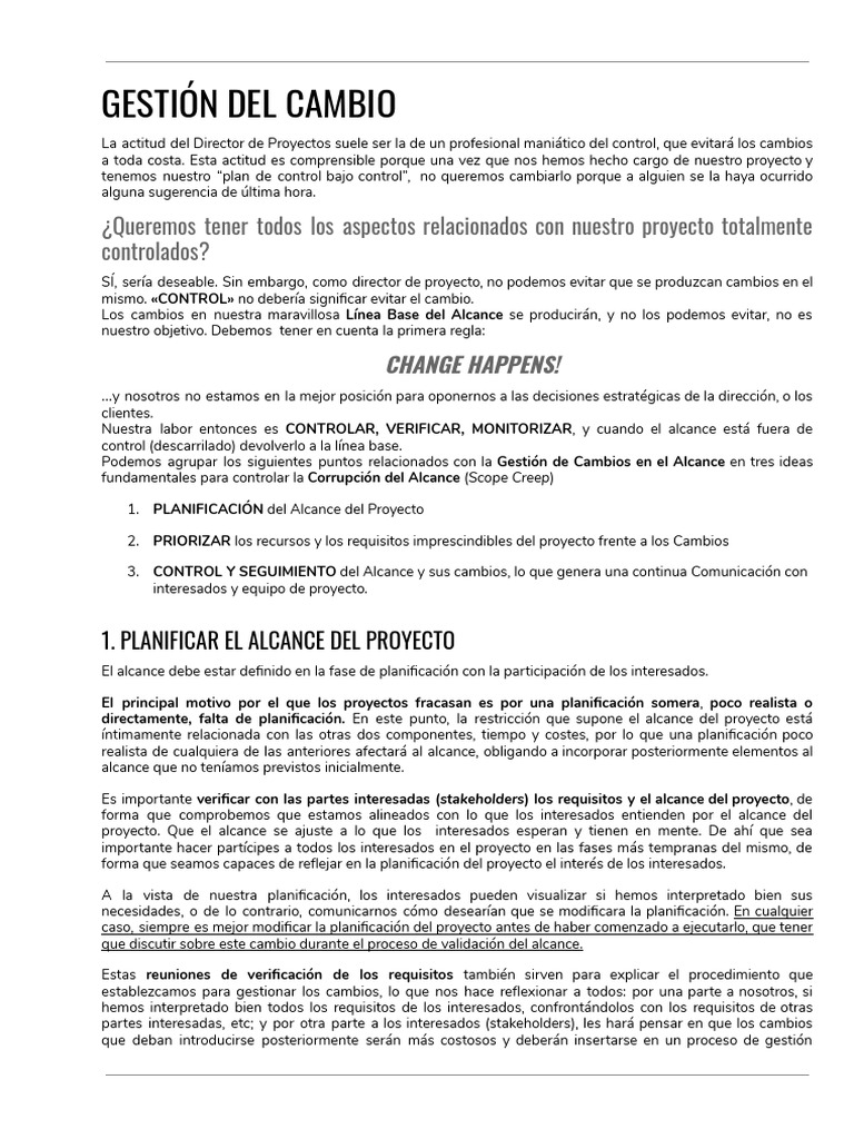 Gestion Del Cambio | PDF | Planificación | Toma de decisiones