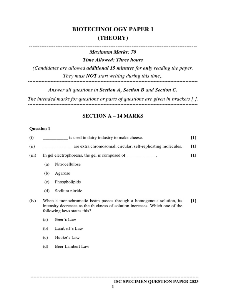 878 Biotechnology Paper 1 PDF Biology Biomolecules