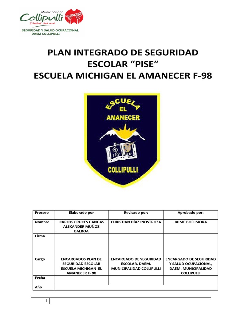 Plan Integral de Seguridad Escolar Colegios NUEVO | PDF | Incendios ...