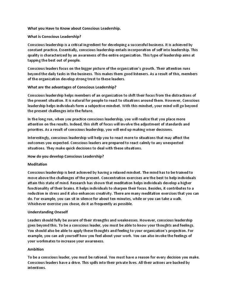 Conscious Leadership Pdf Leadership Consciousness