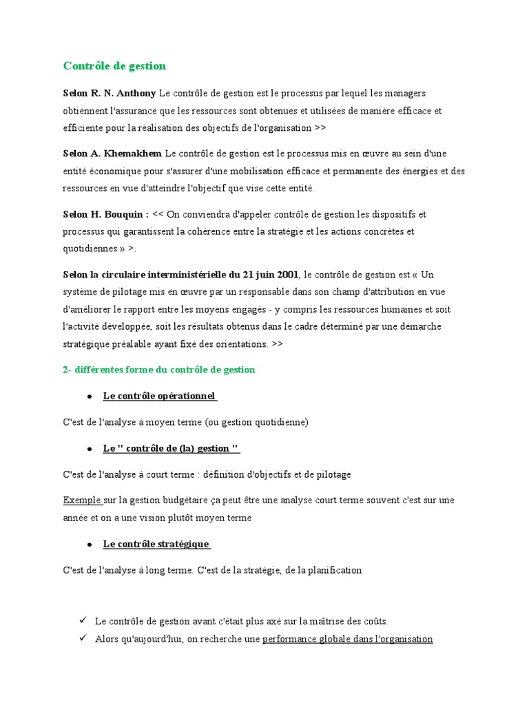 Contrôle de gestion et performance globale | PDF | Business | Gestion ...