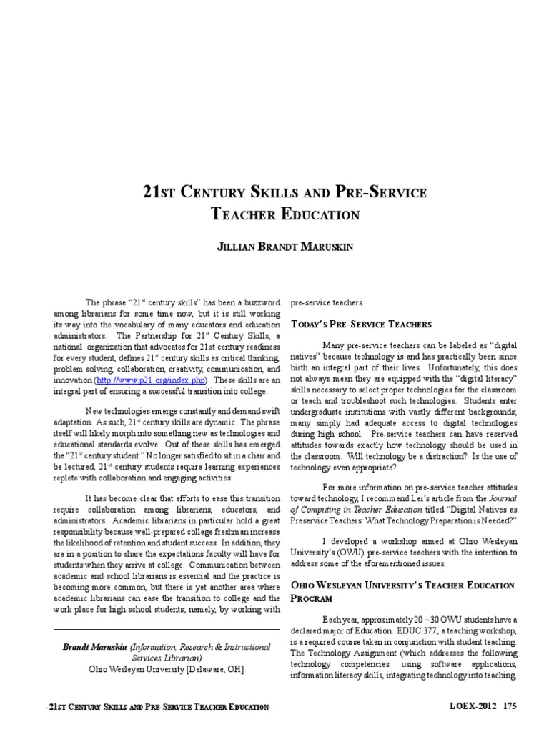 21st Century Skills for Pre-Service Teachers | PDF | Information ...