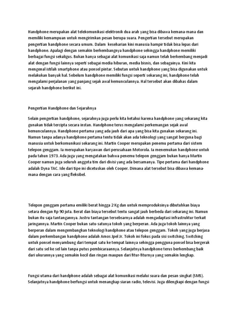Pengertian dan Sejarah Handphone | PDF