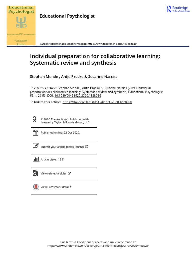 Individual Preparation For Collaborative Learning Systematic Review and ...