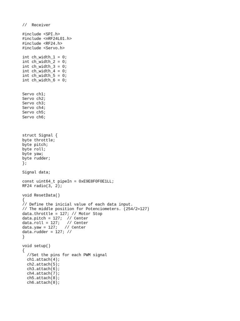 NRF24L01 Receiver Code for Servos | PDF | Computers