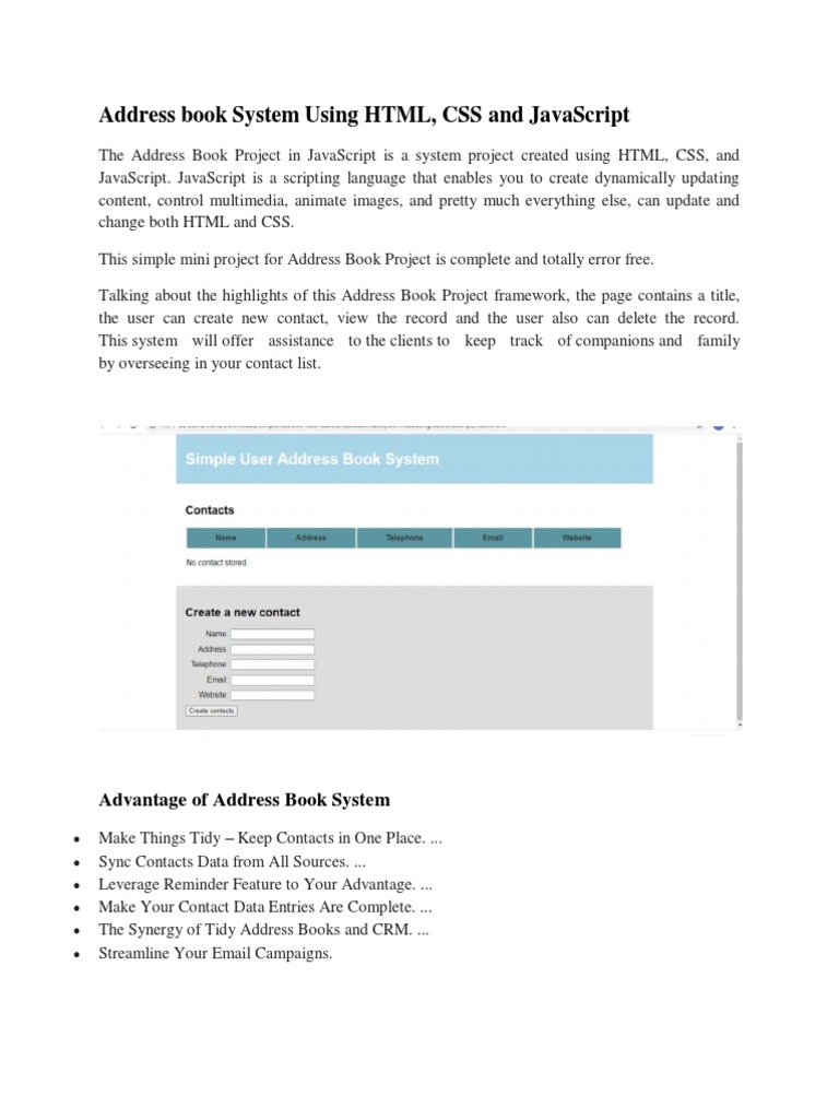 Address Book System Using HTML 1 PDF