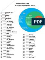 Prepositions of Time Fill in The Missing Preposition In, On, at
