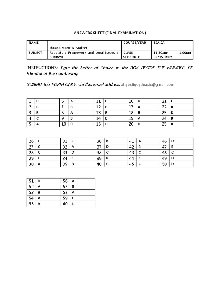 Final Exam Answers for BSA 2A | PDF