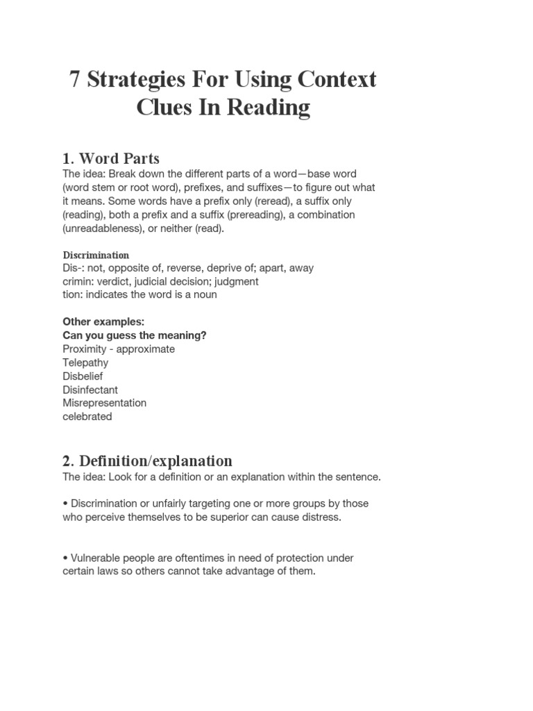 Context Clue Strategies for Reading | PDF | Word | Discrimination