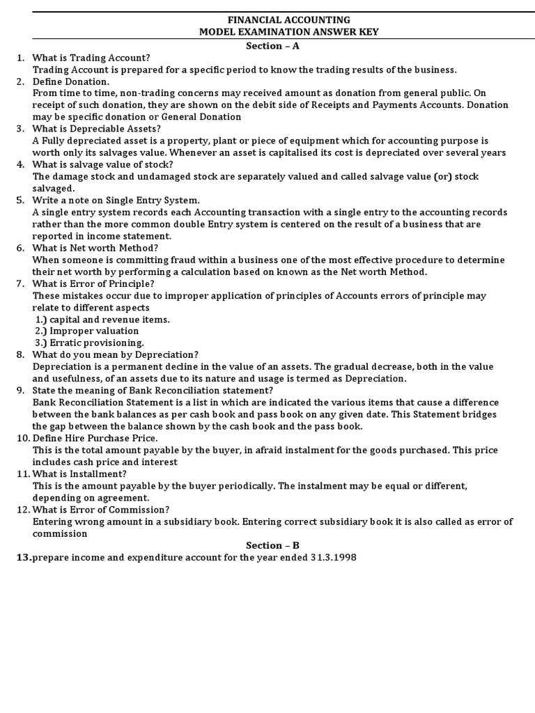 CZ21A MODEL Answer Key PDF Bookkeeping Depreciation