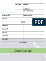Score Card For Solo Dance
