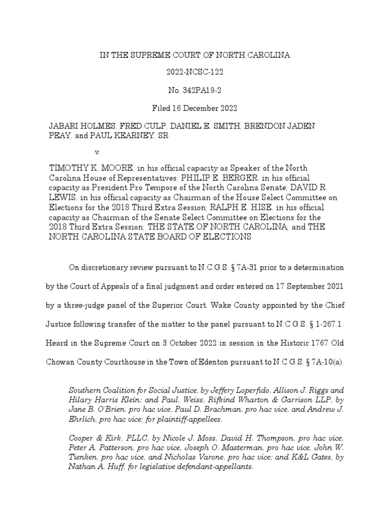 NC Supreme Court Ruling | PDF | Equal Protection Clause | Voting Rights Act  Of 1965