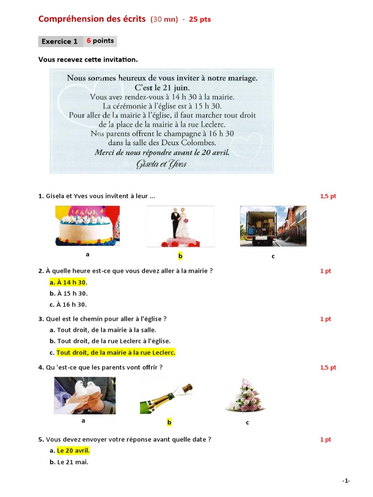 Exercices de compréhension écrite A1 | PDF