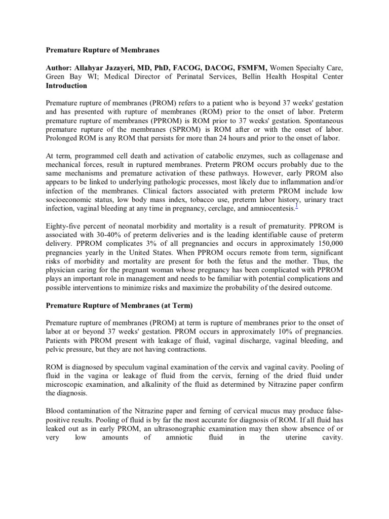 ACOG Guidelines on PROM Management | PDF | Preterm Birth | Childbirth
