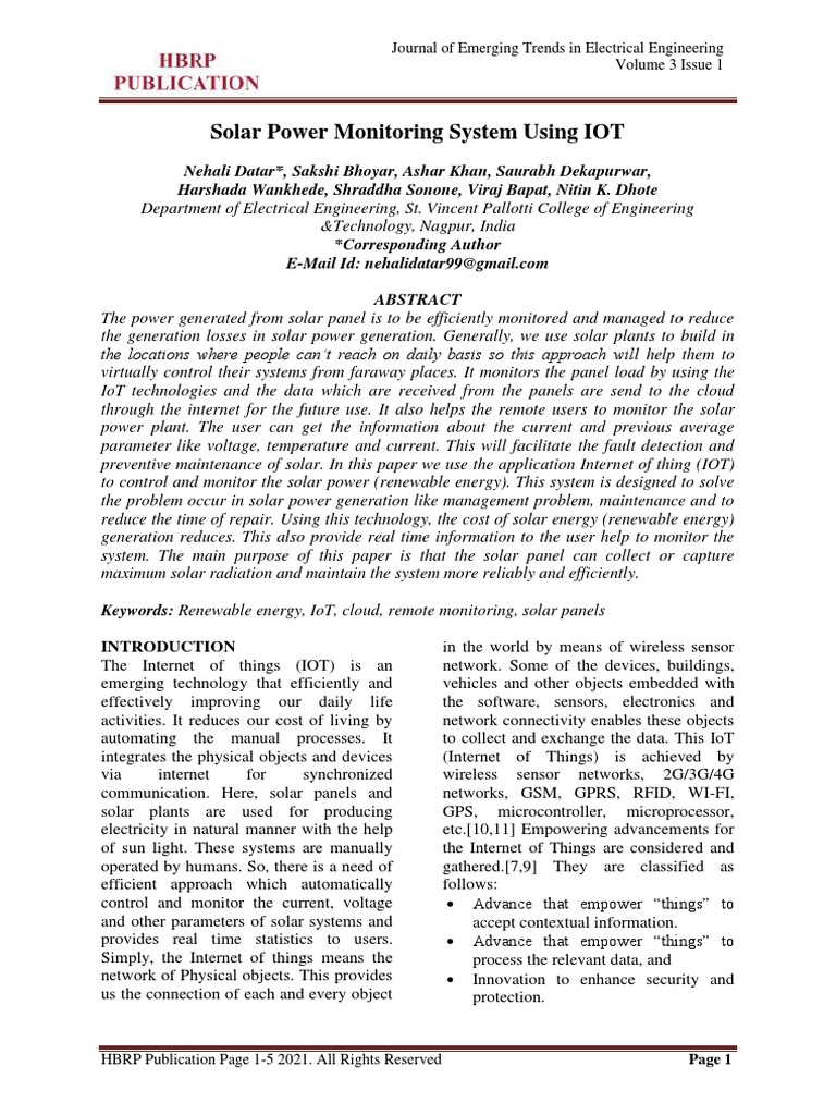 Solar Power Monitoring System Using IOT - Formatted Paper Circuit Diagram