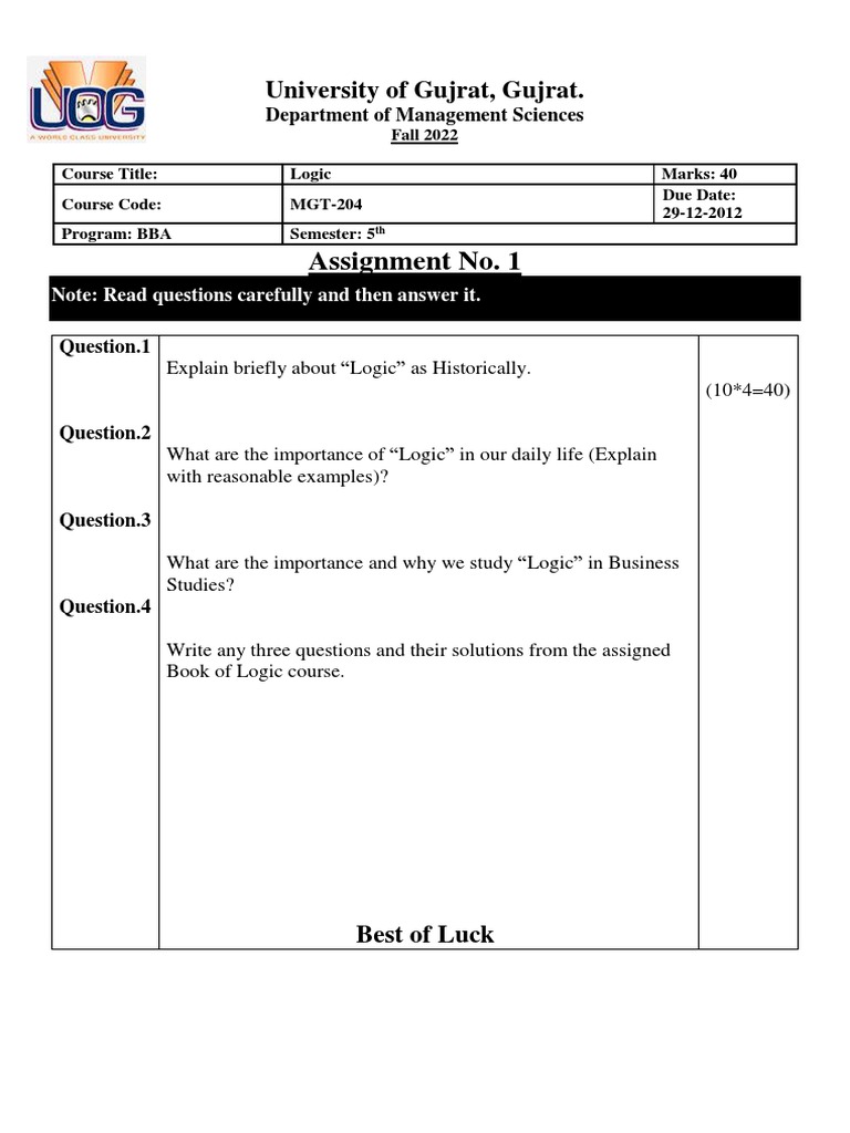 BBA Logic Assignment Guidelines | PDF