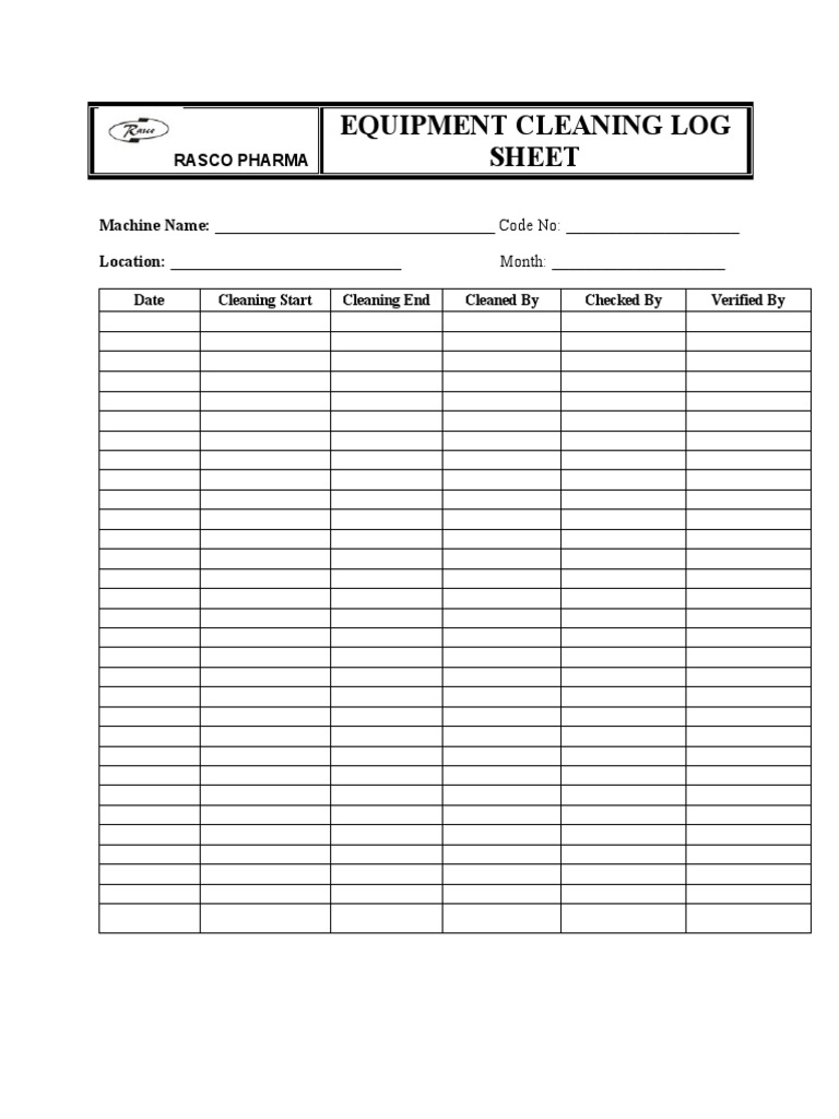 Equipment Cleaning and Temperature Log | PDF