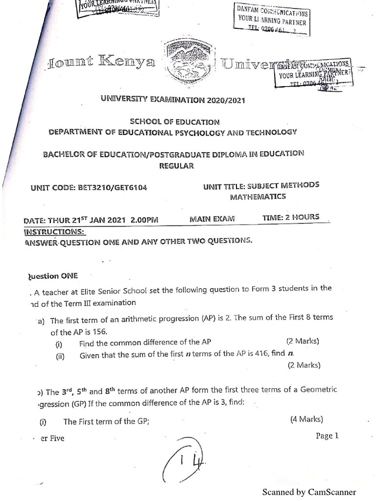 Subject Method Math Past Papers | PDF