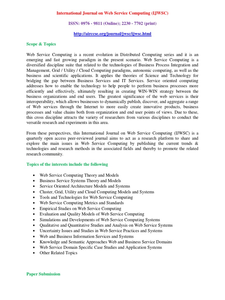 Ijwsc CFP | PDF | Computing | Computer Network
