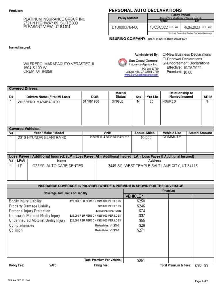 Endorsement PDF Insurance Vehicle Insurance