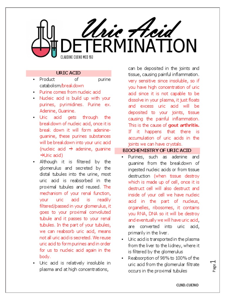 Cc1 Lab Uric Acid Determination Cueno PDF Kidney Gout