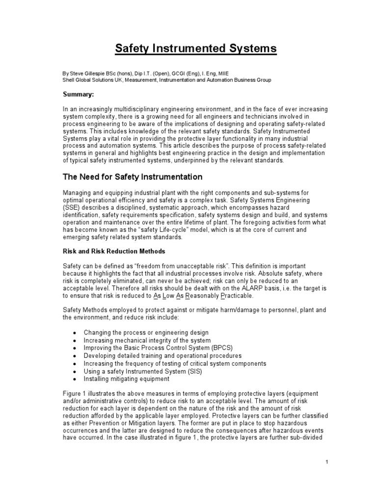 Safety Instrumented Systems Overview | PDF | Technology & Engineering