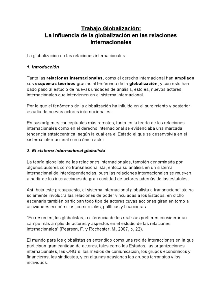 Impacto de la Globalización en Relaciones Internacionales | PDF ...