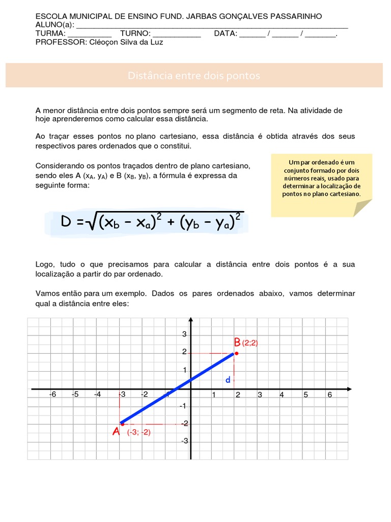 Exercicio Distância Entre Dois Pontos | PDF | Sistema de coordenada ...