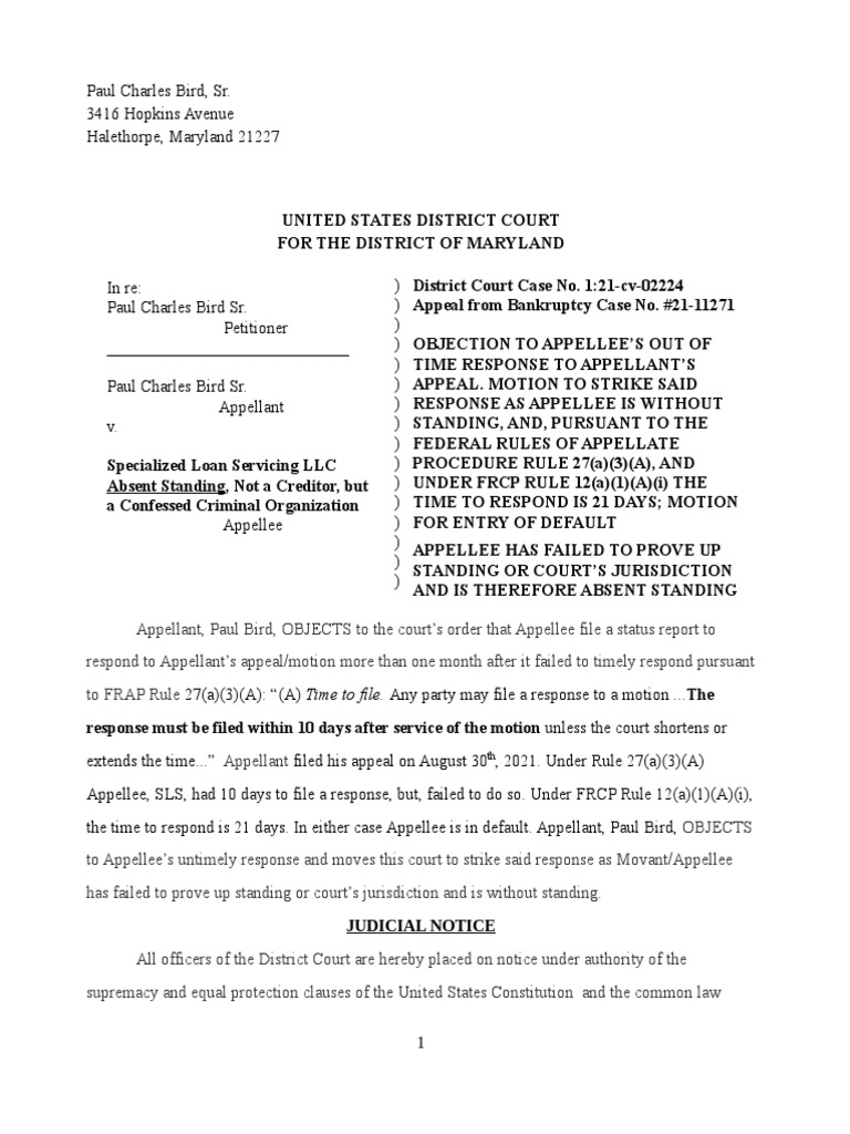 Objection 2 SLS Response District Court PDF Appeal Judgment (Law)
